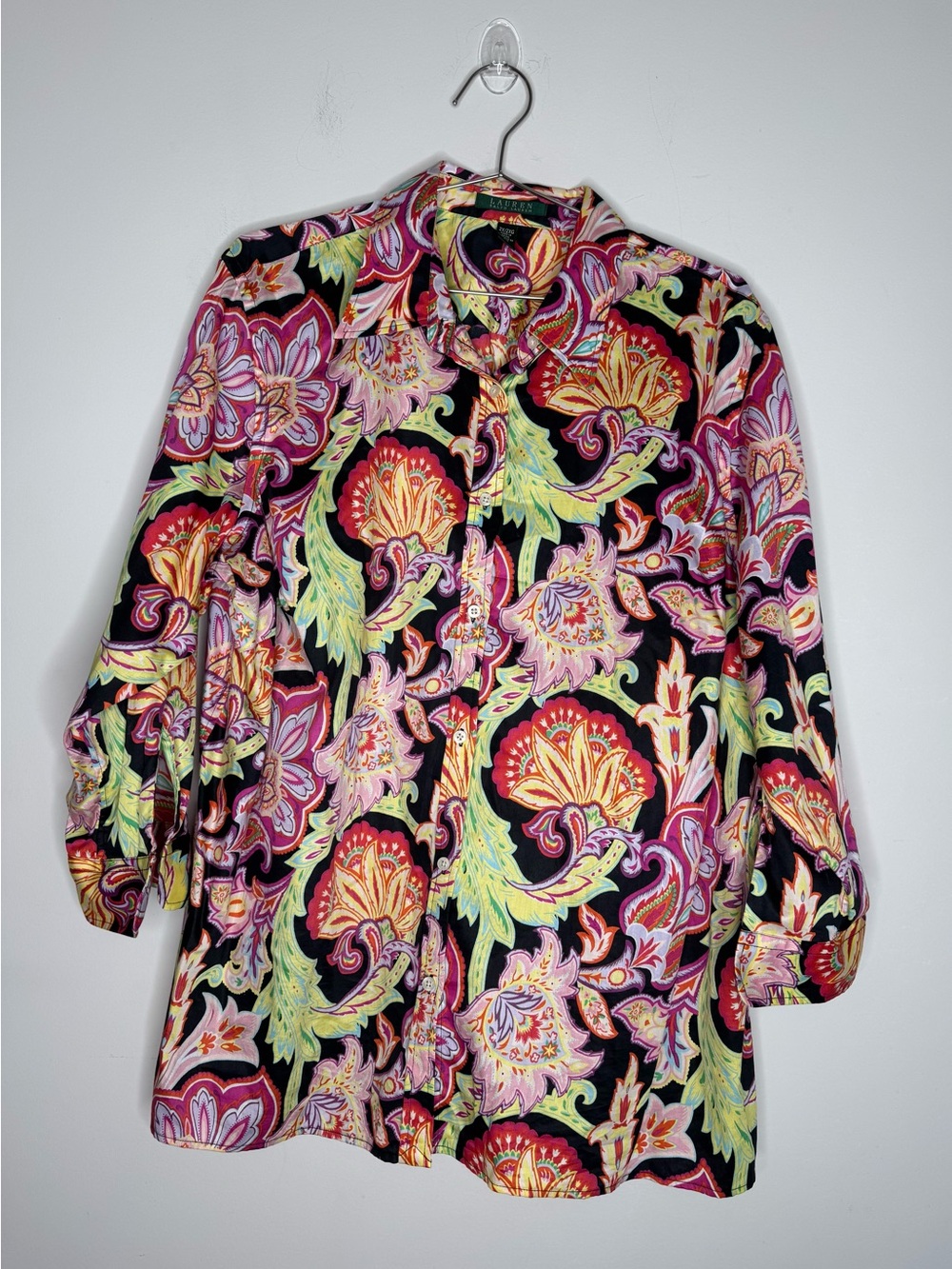 Plus Size 2X Lauren Ralph Lauren Popover Button Up 3/4 Sleeve Top Paisley Print